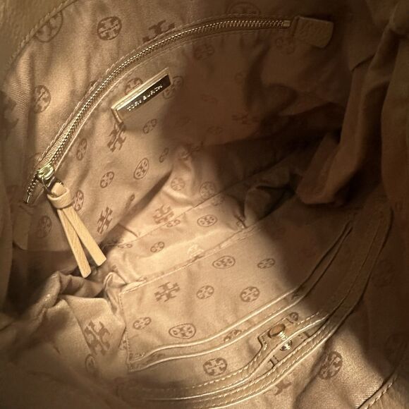 Tory Burch Ivy Hobo Shoulder Bag Brown Pebbled Leather Zip Around Expands - Picture 4 of 7